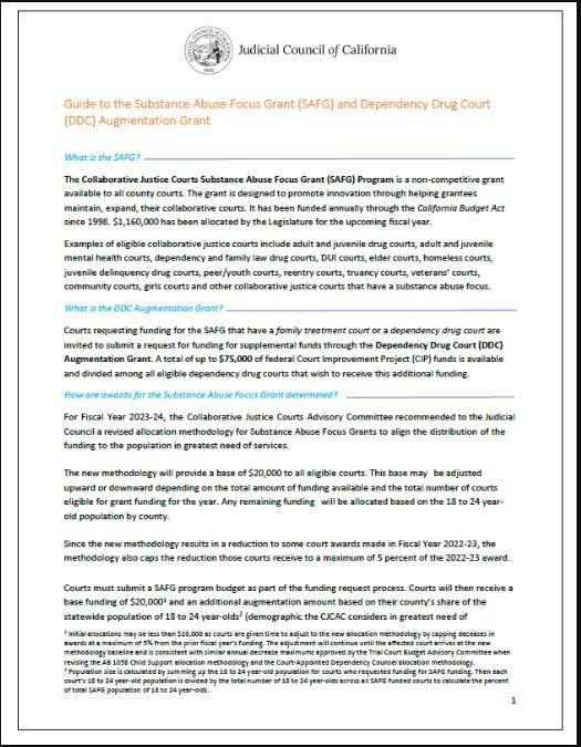 Guide for Collaborative Courts: Applying to the SAFG and DDC Augmentation Grants